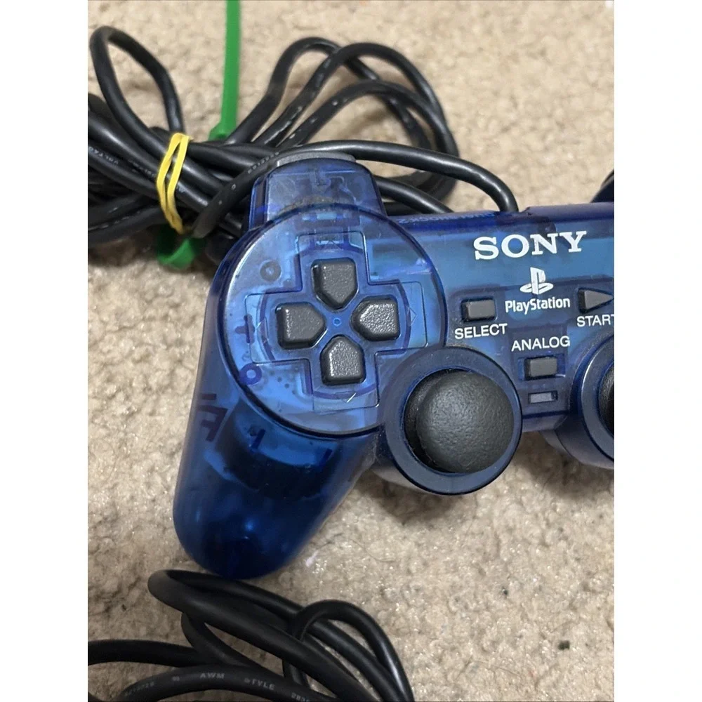 Lot Of 3 Sony Ps2 Controllers Clear Smoke Transparent Blue And Original Black